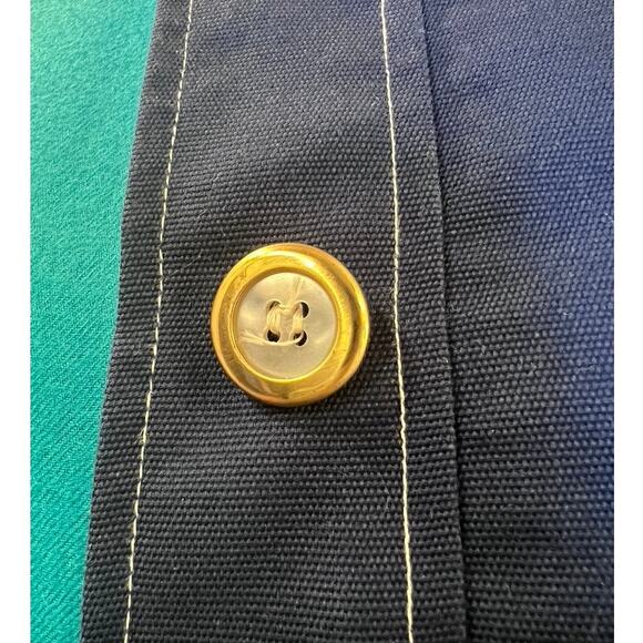 Vintage 60s 70s Collarless Car Coat Contrasting Stitch Sz M Blue White Cosplay - Picture 8 of 14